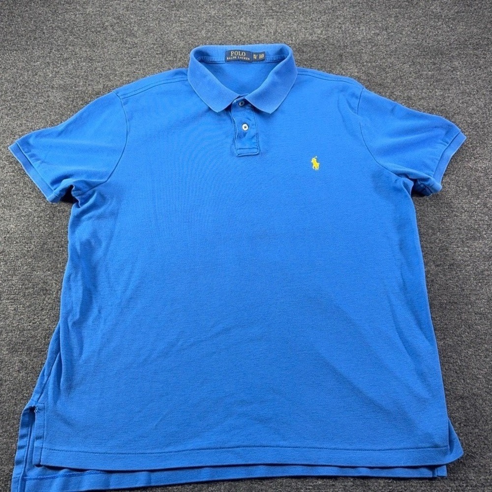 Polo Ralph Lauren Mens XL Blue Short Sleeve Cotton Polo‎ Shirt Yellow Pony Logo